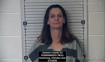 Mugshot of Christina Ann Armstrong booked in Jackson County, Kansas on March 7, 2026