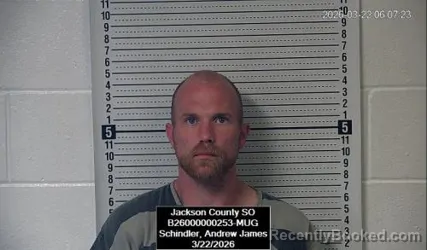 Mugshot of Andrew James Schindler booked in Jackson County, Kansas on March 22, 2026