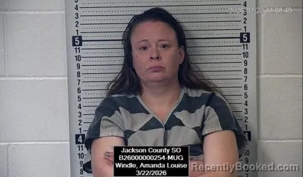 Mugshot of Amanda Louise Windle booked in Jackson County, Kansas on March 22, 2026