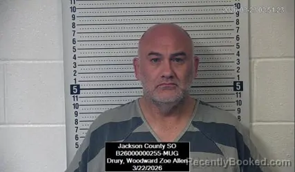 Mugshot of W Zoe Allen Drury booked in Jackson County, Kansas on March 22, 2026