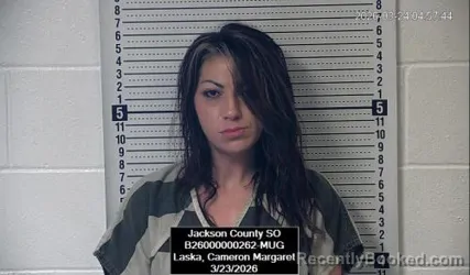 Mugshot of Cameron Margaret Laska booked in Jackson County, Kansas on March 23, 2026