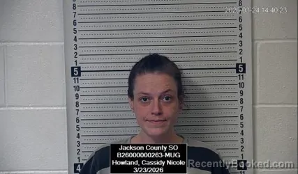 Mugshot of Cassidy Nicole Howland booked in Jackson County, Kansas on March 23, 2026