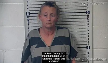 Mugshot of Tammi Sue Snethen booked in Jackson County, Kansas on March 25, 2026