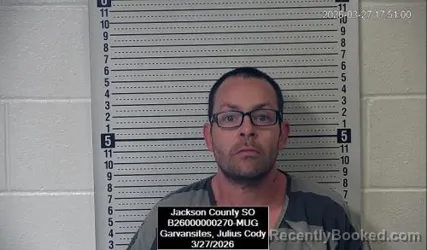 Mugshot of Julius Cody Garvansites booked in Jackson County, Kansas on March 27, 2026