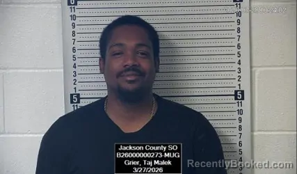 Mugshot of Taj Malek Grier booked in Jackson County, Kansas on March 27, 2026