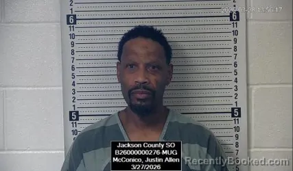 Mugshot of Justin Allen McConico booked in Jackson County, Kansas on March 27, 2026