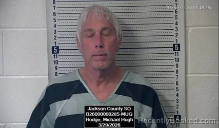 Mugshot of Michael Hugh Hodge booked in Jackson County, Kansas on March 29, 2026