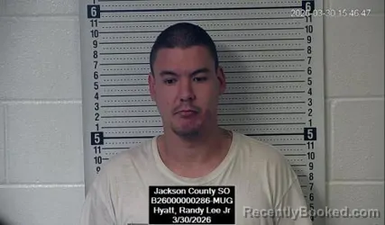 Mugshot of Randy Lee Hyatt booked in Jackson County, Kansas on March 30, 2026