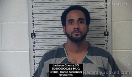 Mugshot of Donte Alexander Crable booked in Jackson County, Kansas on March 30, 2026