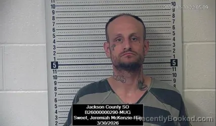 Mugshot of Jeremiah McKenzie-Ray Sweet booked in Jackson County, Kansas on March 30, 2026