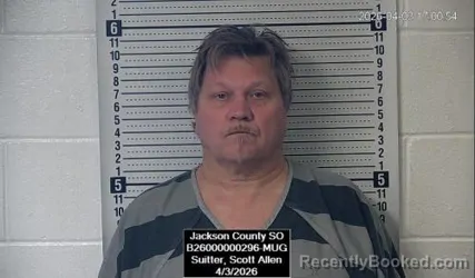 Mugshot of Scott Allen Suitter booked in Jackson County, Kansas on April 3, 2026