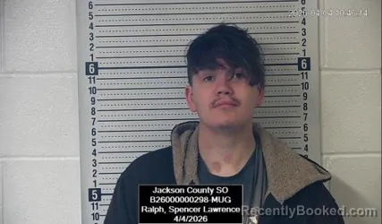 Mugshot of Spencer Lawrence Ralph booked in Jackson County, Kansas on April 4, 2026