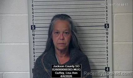 Mugshot of Lisa Ann Guffey booked in Jackson County, Kansas on April 4, 2026