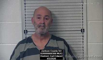 Mugshot of Carl Edward Rexford booked in Jackson County, Kansas on April 5, 2026