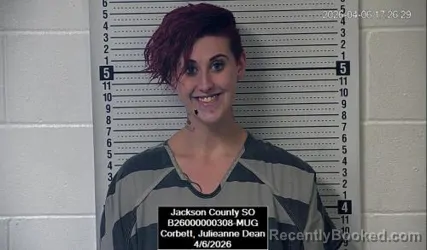 Mugshot of Julieanne Dean Corbett booked in Jackson County, Kansas on April 6, 2026