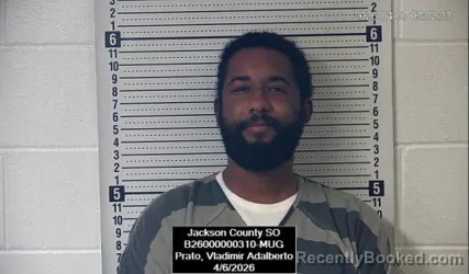 Mugshot of Vladimir Adalberto Prato booked in Jackson County, Kansas on April 6, 2026