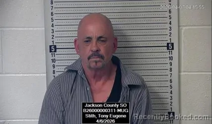 Mugshot of Tony Eugene Stith booked in Jackson County, Kansas on April 6, 2026