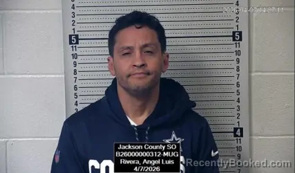 Mugshot of Angel Luis Rivera booked in Jackson County, Kansas on April 7, 2026