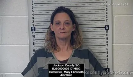 Mugshot of Mary Elizabeth Hemelrick booked in Jackson County, Kansas on April 8, 2026