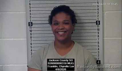 Mugshot of Chyrelle Luv Franklin booked in Jackson County, Kansas on April 8, 2026