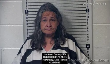 Mugshot of Lisa Renee McKinney booked in Jackson County, Kansas on April 22, 2026