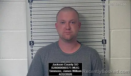 Mugshot of James William Simmons booked in Jackson County, Kansas on April 22, 2026