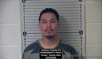 Mugshot of Tyrone Alan Green booked in Jackson County, Kansas on April 22, 2026