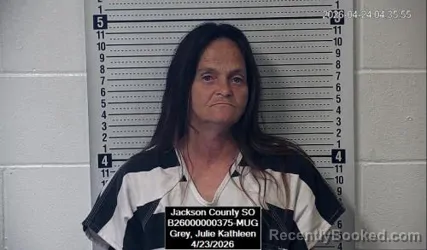 Mugshot of Julie Kathleen Grey booked in Jackson County, Kansas on April 23, 2026