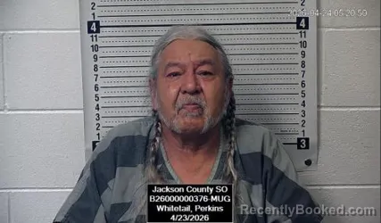 Mugshot of Perkins Whitetail booked in Jackson County, Kansas on April 23, 2026