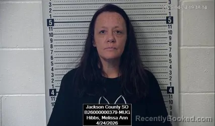 Mugshot of Melissa Ann Hibbs booked in Jackson County, Kansas on April 24, 2026