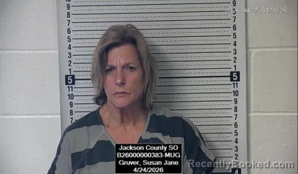 Mugshot of Susan Jane Gruver booked in Jackson County, Kansas on April 24, 2026