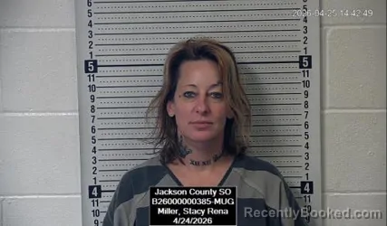 Mugshot of Stacy Rena Miller booked in Jackson County, Kansas on April 24, 2026