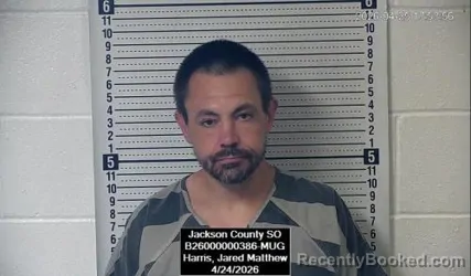 Mugshot of Jared Matthew Harris booked in Jackson County, Kansas on April 24, 2026