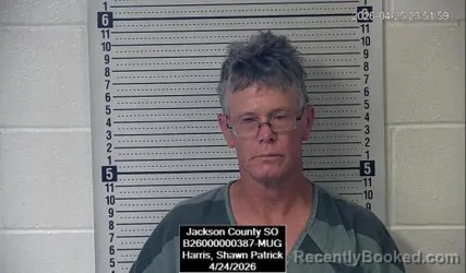 Mugshot of Shawn Patrick Harris booked in Jackson County, Kansas on April 24, 2026