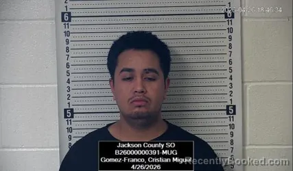 Mugshot of Cristian Miguel Gomez-Franco booked in Jackson County, Kansas on April 26, 2026