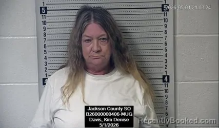 Mugshot of Kim Denise Davis booked in Jackson County, Kansas on May 1, 2026