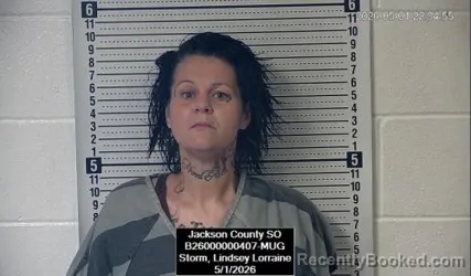Mugshot of Lindsey Lorraine Storm booked in Jackson County, Kansas on May 1, 2026