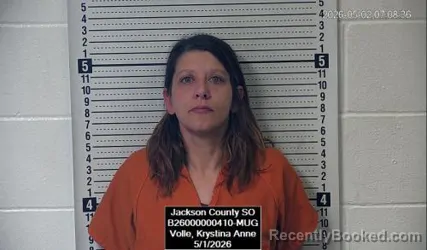 Mugshot of Krystina Anne Volle booked in Jackson County, Kansas on May 1, 2026