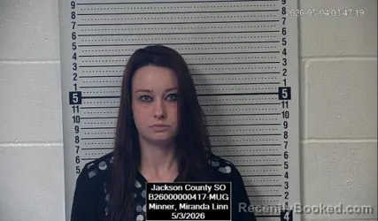 Mugshot of Miranda Linn Minner booked in Jackson County, Kansas on May 3, 2026