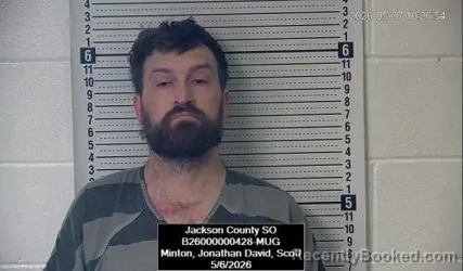 Mugshot of Jonathan David Scott Minton booked in Jackson County, Kansas on May 6, 2026