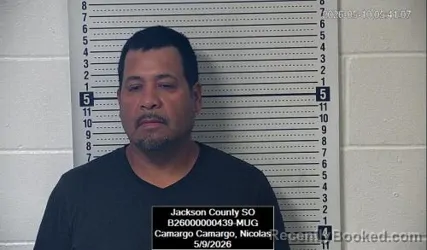 Mugshot of Nicolas Camargo Camargo booked in Jackson County, Kansas on May 9, 2026