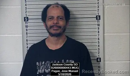 Mugshot of Jose Manuel Pagan booked in Jackson County, Kansas on May 17, 2026