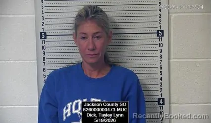 Mugshot of Tayley Lynn Dick booked in Jackson County, Kansas on May 19, 2026