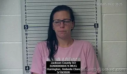 Mugshot of Amberle Clare Harrington booked in Jackson County, Kansas on May 19, 2026