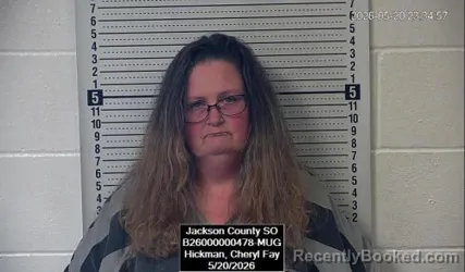 Mugshot of Cheryl Fay Hickman booked in Jackson County, Kansas on May 20, 2026