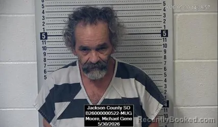 Mugshot of Michael Gene Moore booked in Jackson County, Kansas on May 30, 2026