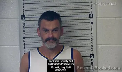 Mugshot of Jay Rell Kroulik booked in Jackson County, Kansas on June 1, 2026