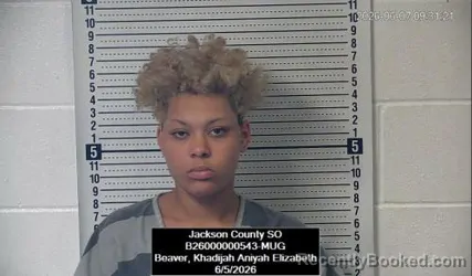 Mugshot of Khadijah Aniyah Elizabeth Beaver booked in Jackson County, Kansas on June 5, 2026