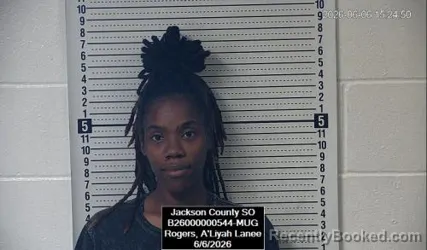 Mugshot of A’Liyah Lanee Rogers booked in Jackson County, Kansas on June 6, 2026