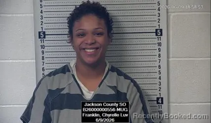 Mugshot of Chyrelle Luv Franklin booked in Jackson County, Kansas on June 9, 2026